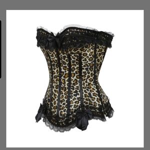 Leopard Print Corset with Black Lace Trim